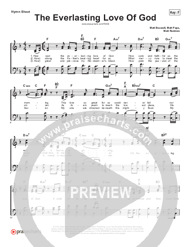 The Everlasting Love Of God Hymn Sheet (Keith & Kristyn Getty / Matt Boswell / Matt Papa)