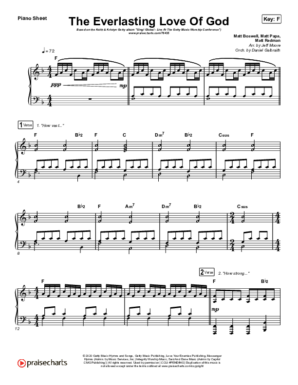 The Everlasting Love Of God Piano Sheet (Keith & Kristyn Getty / Matt Boswell / Matt Papa)