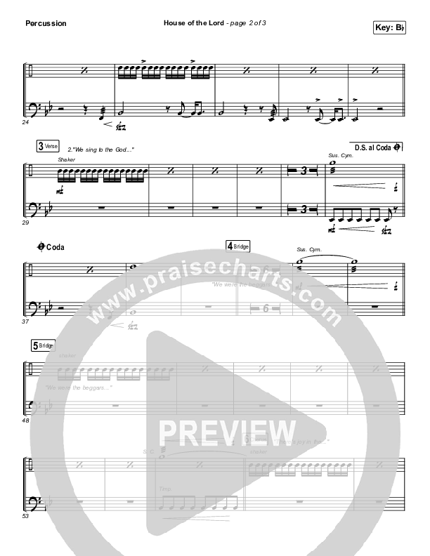 House Of The Lord Percussion Sheet Music PDF (Phil Wickham) PraiseCharts