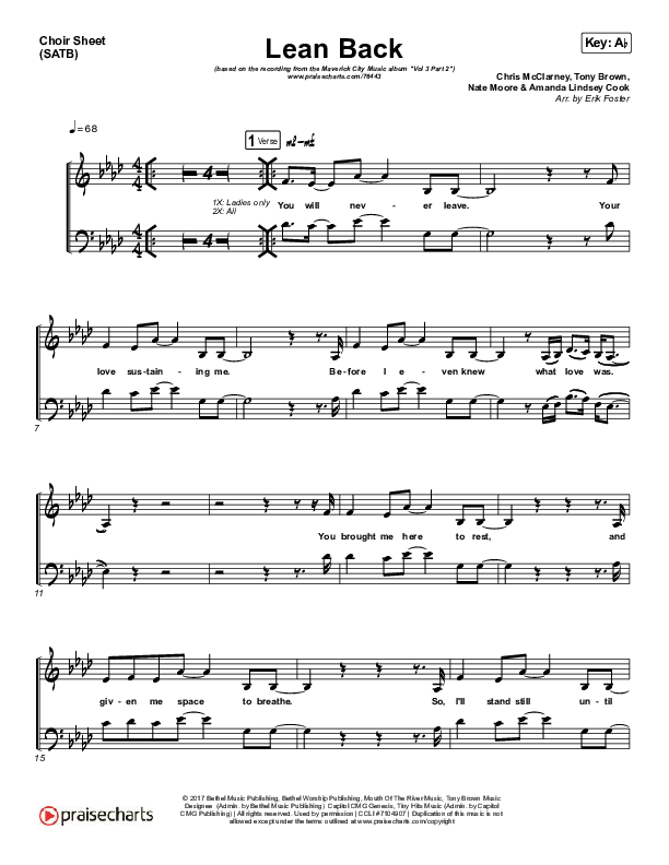 Lean Back Choir Sheet (SATB) (Maverick City Music / Amanda Lindsey Cook / Chandler Moore)