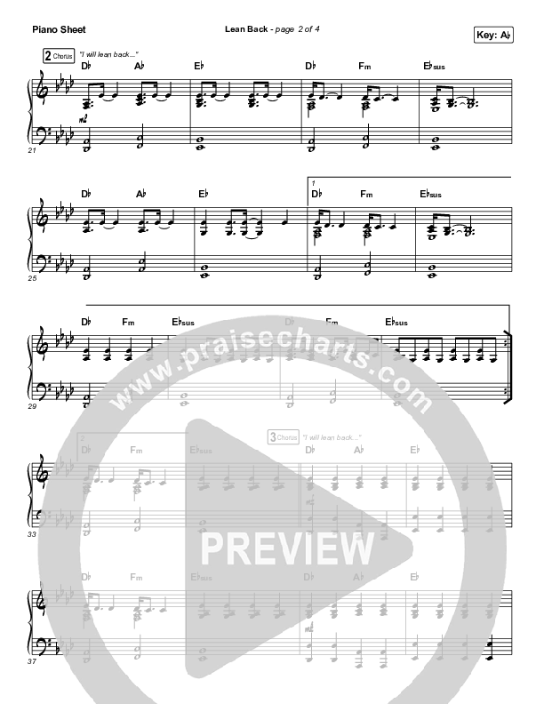 Lean Back Piano Sheet (Maverick City Music / Amanda Lindsey Cook / Chandler Moore)