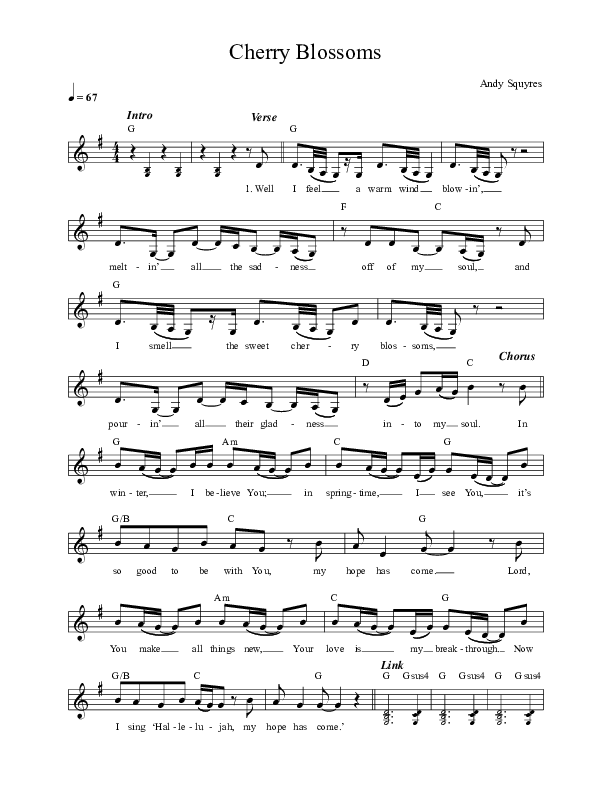 Cherry Blossoms Lead Sheet (Vineyard Worship)