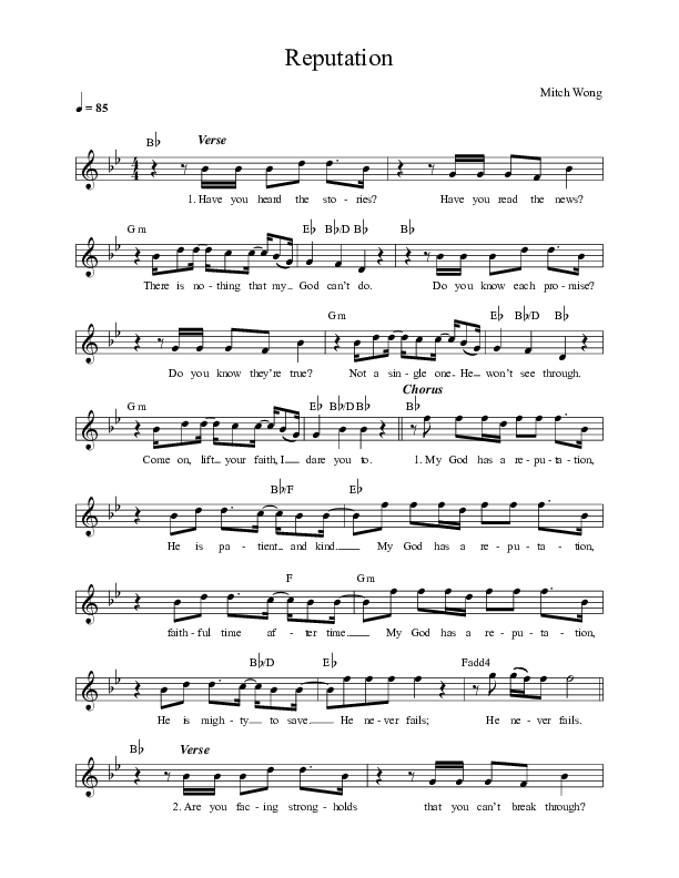 Reputation Lead Sheet Melody (Mitch Wong)