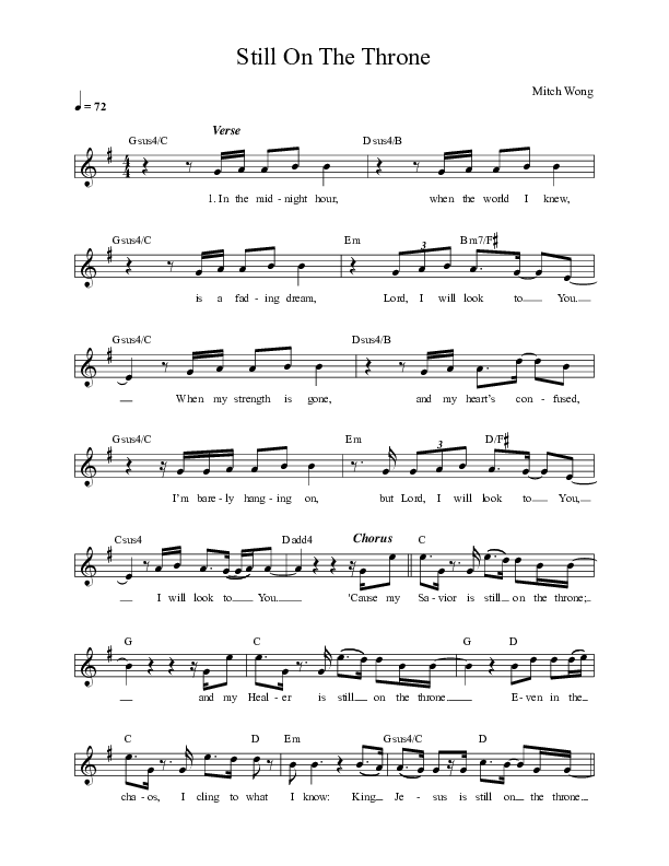 Still On The Throne Lead Sheet Melody (Mitch Wong)