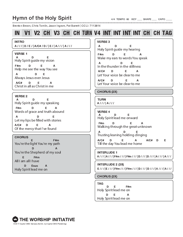Hymn Of The Holy Spirit (Live) Chord Chart (Shane & Shane/The Worship Initiative)