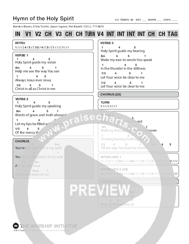 Hymn Of The Holy Spirit (Live) Chord Chart (Shane & Shane/The Worship Initiative)