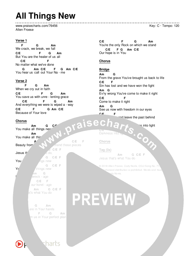 All Things New Chords & Lyrics (Allen Froese)