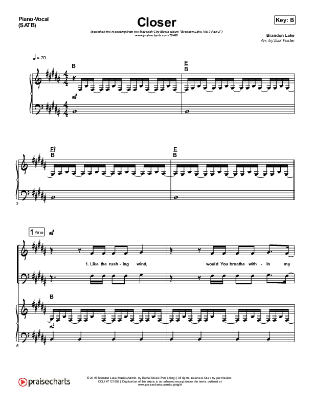 Closer Piano/Vocal (SATB) (Maverick City Music)