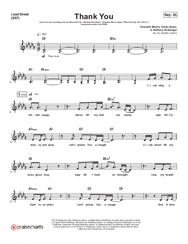 Thank You Lead Sheet (SAT) (Maverick City Music)