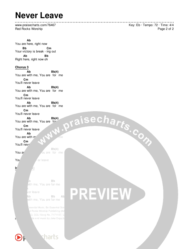 Never Leave Chords & Lyrics (Red Rocks Worship)