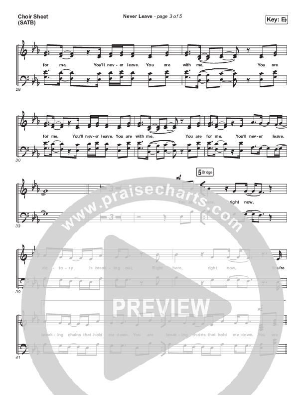 Never Leave Choir Sheet (SATB) (Red Rocks Worship)