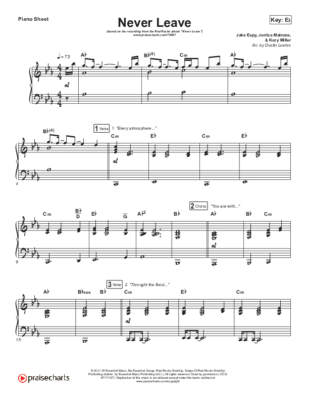 Never Leave Piano Sheet (Red Rocks Worship)