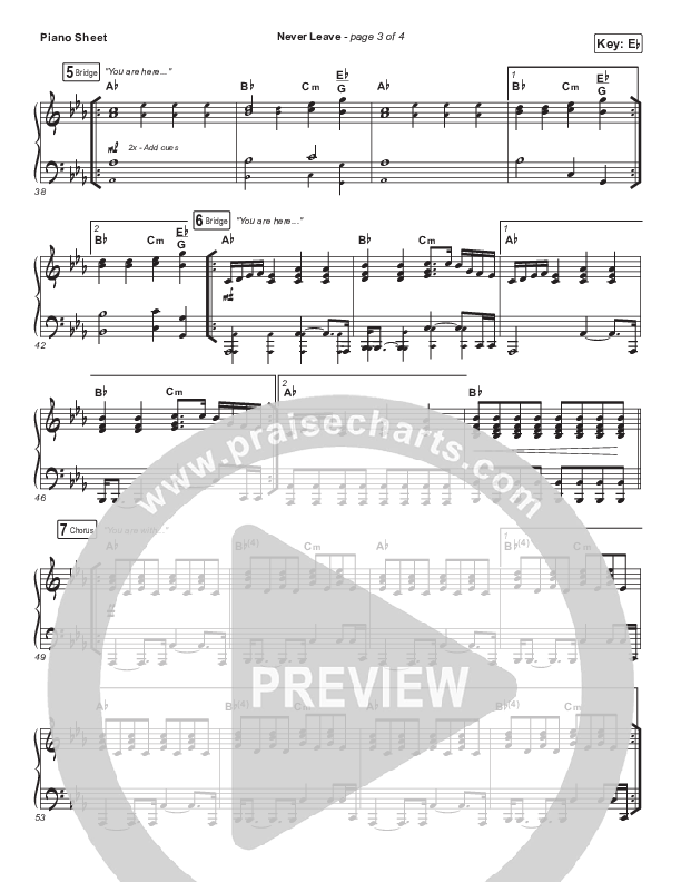 Never Leave Piano Sheet (Red Rocks Worship)