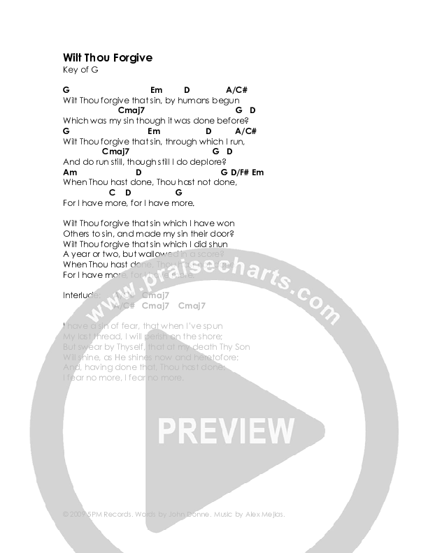 Wilt Thou Forgive Chord Chart (High Street Hymns)