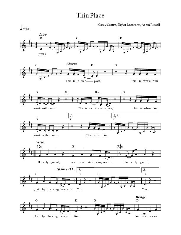 Thin Place Lead Sheet (Vineyard Worship)