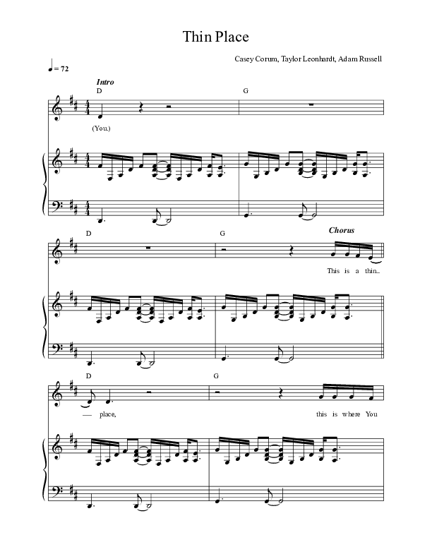 Thin Place Piano/Vocal (Vineyard Worship)