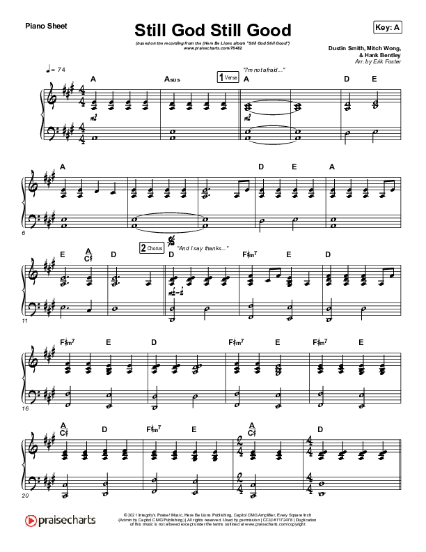Still God Still Good Piano Sheet (Here Be Lions)