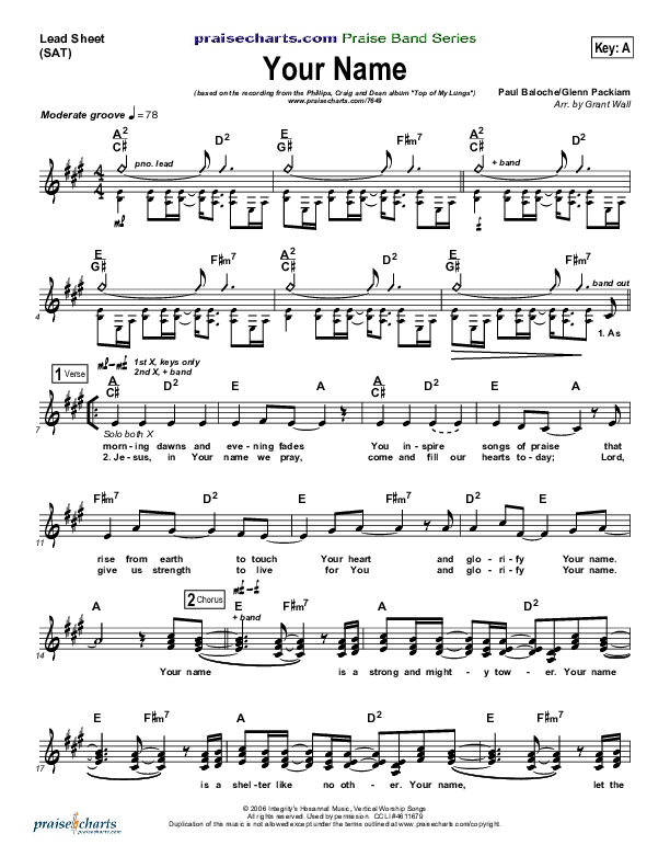 Your Name Lead Sheet (SAT) (Phillips Craig & Dean)