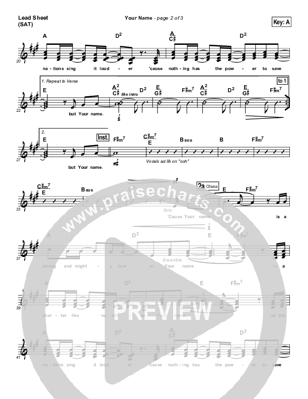 Your Name Lead Sheet (SAT) (Phillips Craig & Dean)