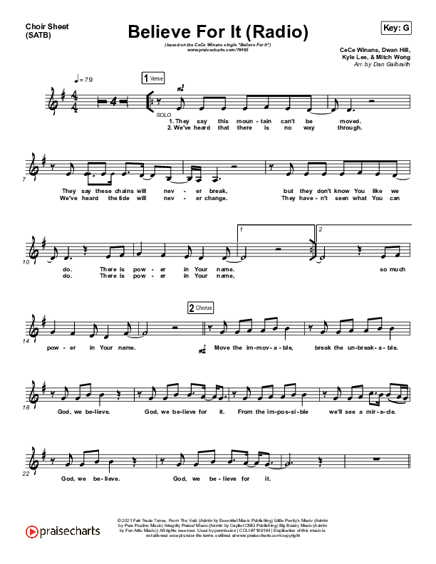 Believe For It (Radio) Choir Sheet (SATB) (CeCe Winans)