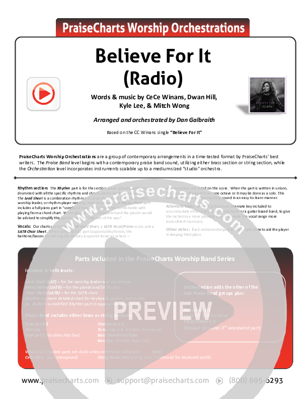 Believe For It (Radio) Cover Sheet (CeCe Winans)