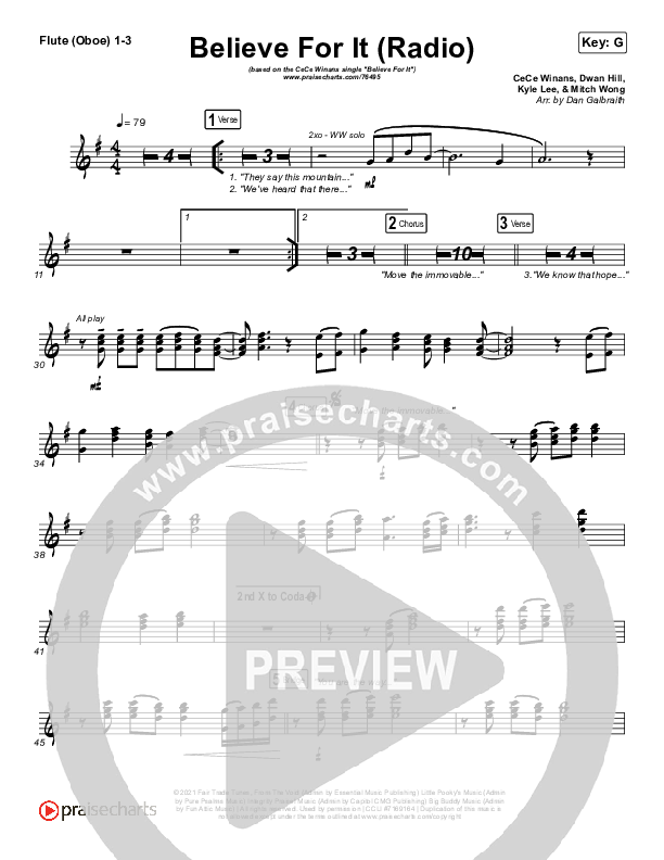 Believe For It (Radio) Flute/Oboe 1/2/3 (CeCe Winans)