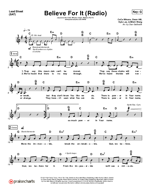 Believe For It (Radio) Lead Sheet (SAT) (CeCe Winans)