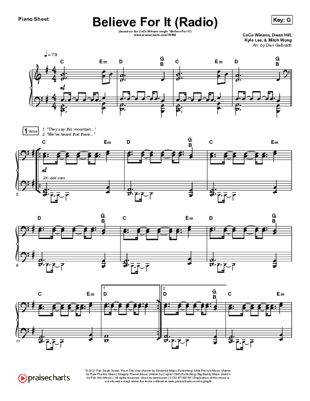 Believe For It (Radio) Piano Sheet (CeCe Winans)