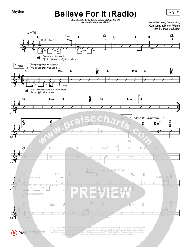 Believe For It (Radio) Rhythm Chart (CeCe Winans)