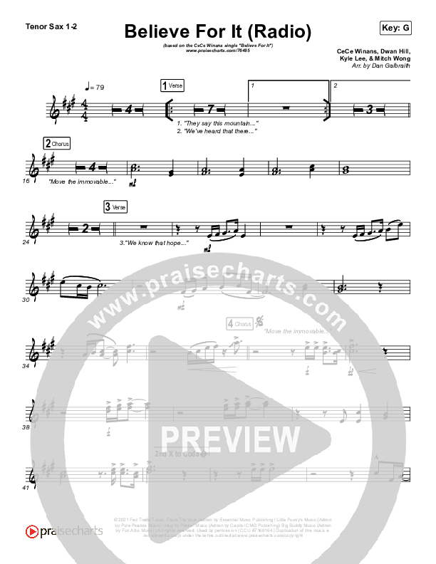 Believe For It (Radio) Tenor Sax 1,2 (CeCe Winans)