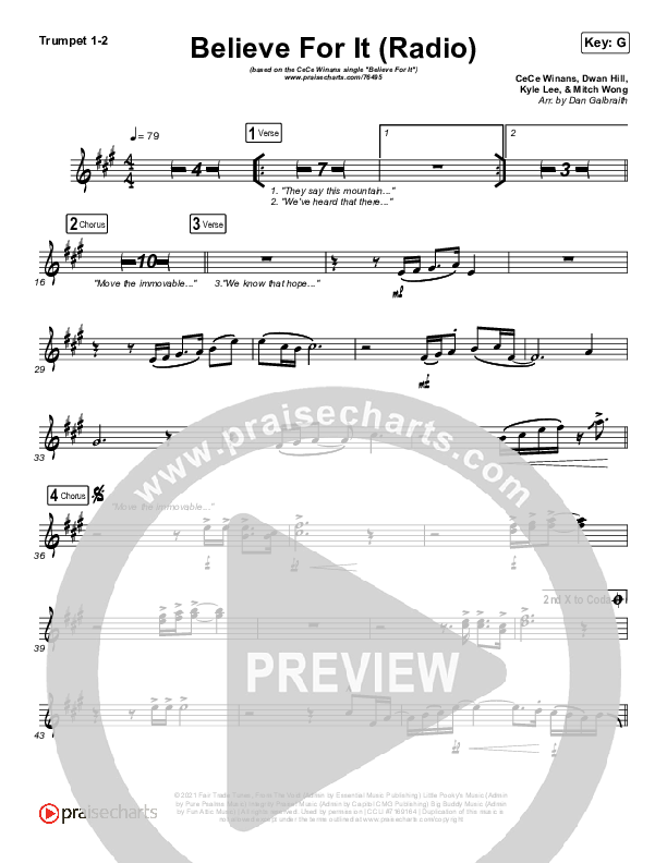 Believe For It (Radio) Trumpet 1,2 (CeCe Winans)
