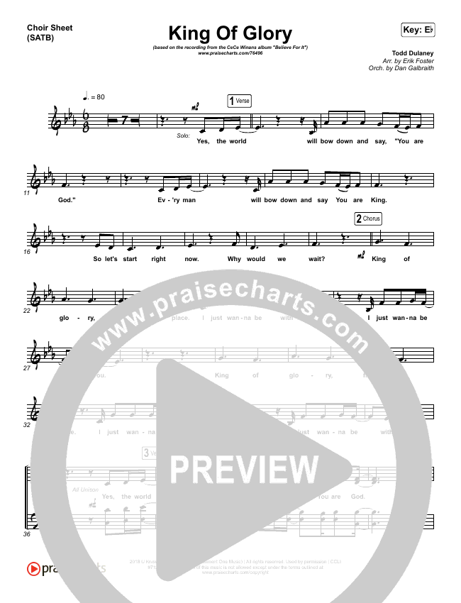King Of Glory (Live) Sheet Music PDF (CeCe Winans) PraiseCharts