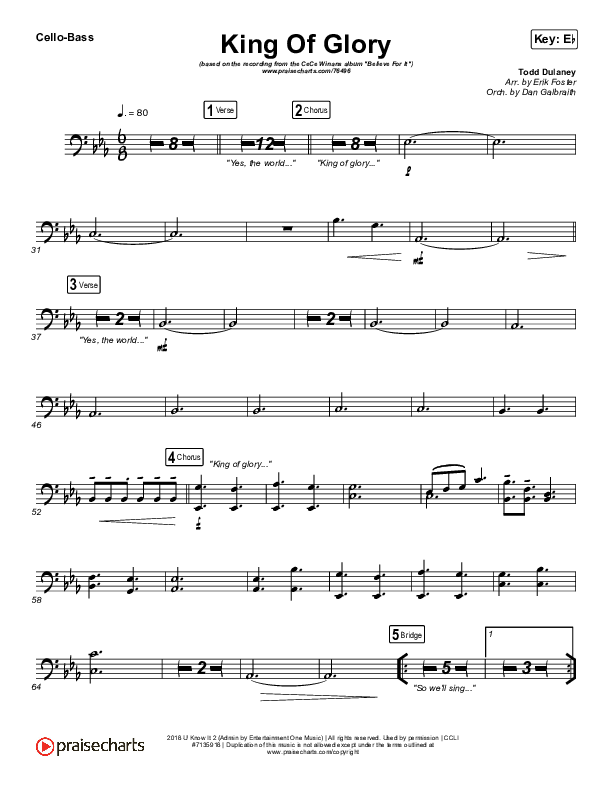 King Of Glory (Live) Cello/Bass (CeCe Winans)