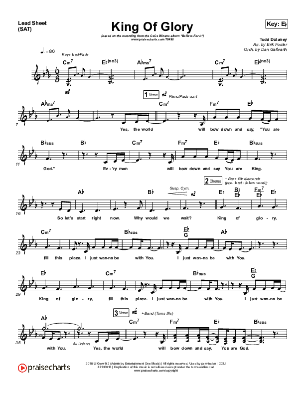 King Of Glory (Live) Orchestration (CeCe Winans) PraiseCharts