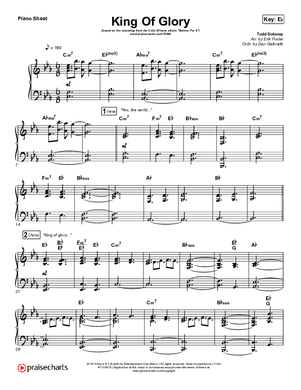 King Of Glory (Live) Piano Sheet (CeCe Winans)