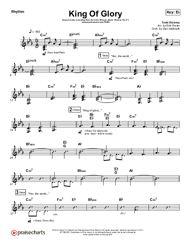 King Of Glory (Live) Rhythm Chart (CeCe Winans)
