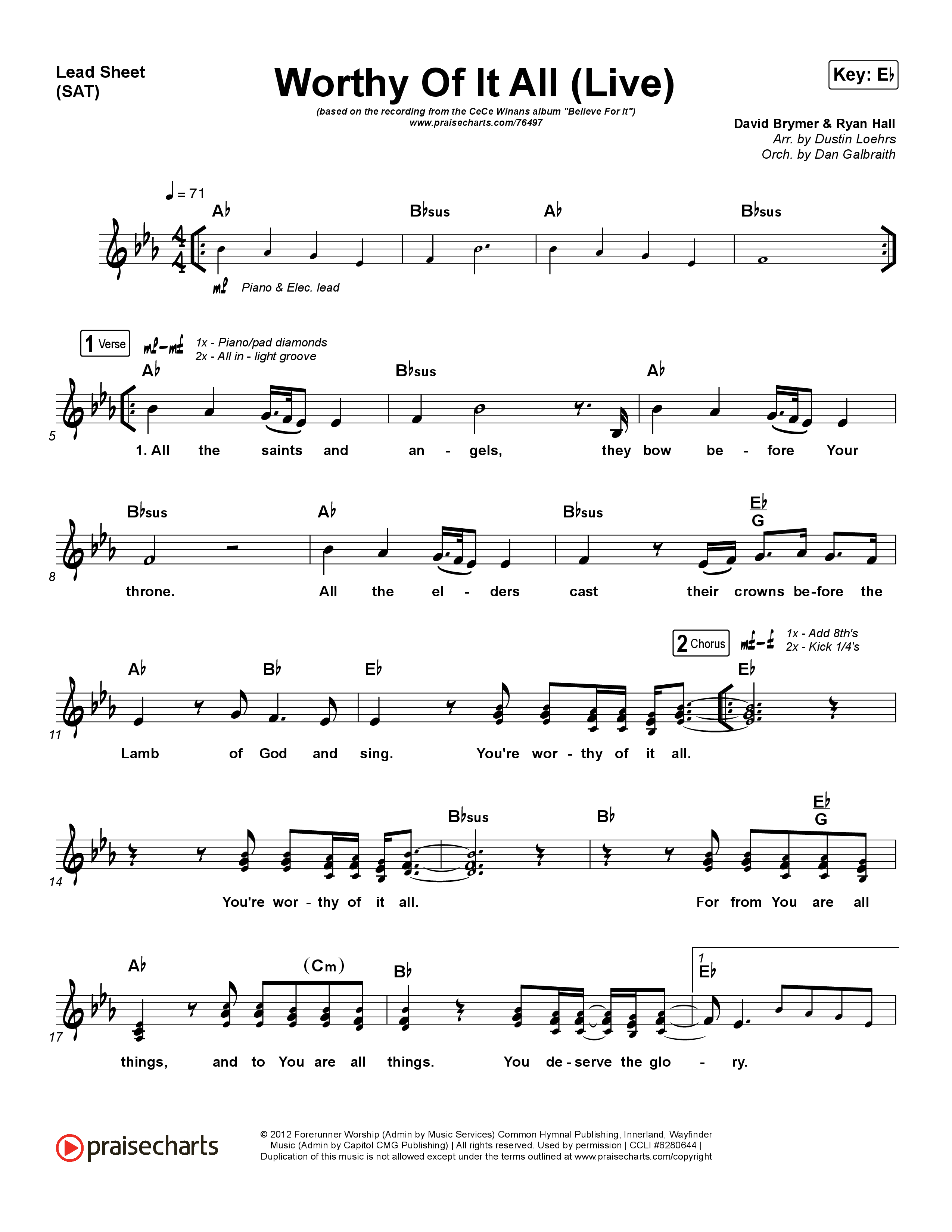 Worthy Of It All (Live) Lead Sheet (SAT) (CeCe Winans)