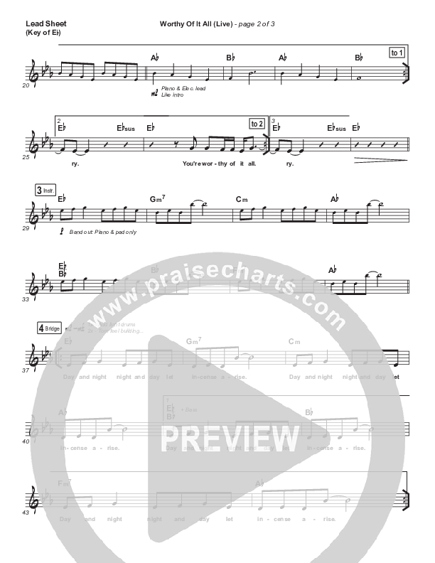 Worthy Of It All (Live) Lead Sheet (Melody) (CeCe Winans)