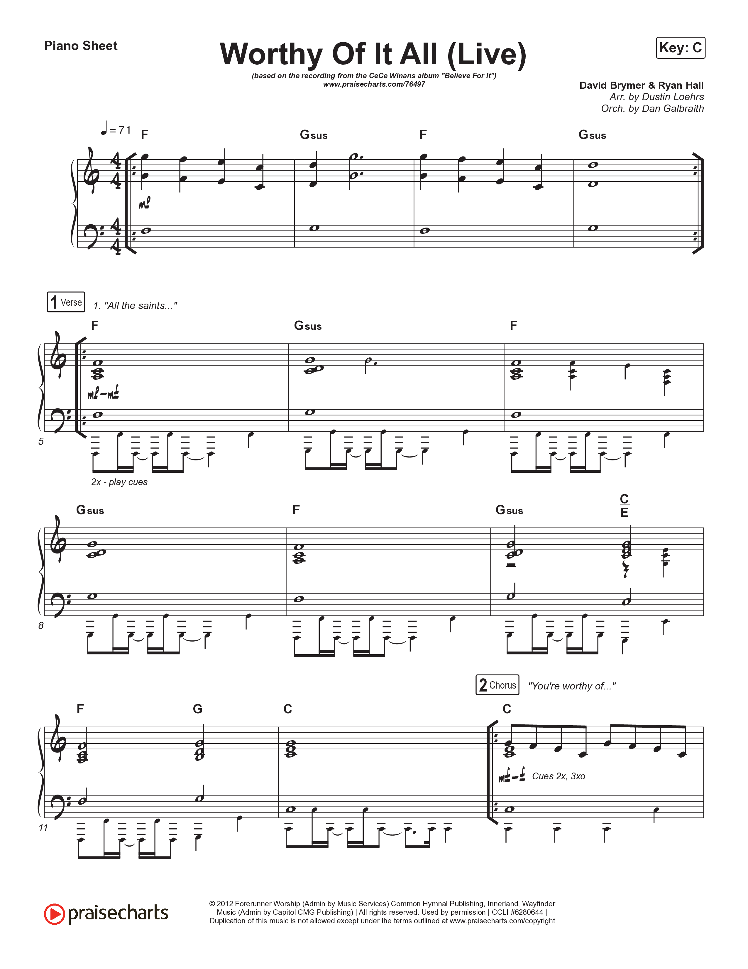 Worthy Of It All (Live) Piano Sheet (CeCe Winans)