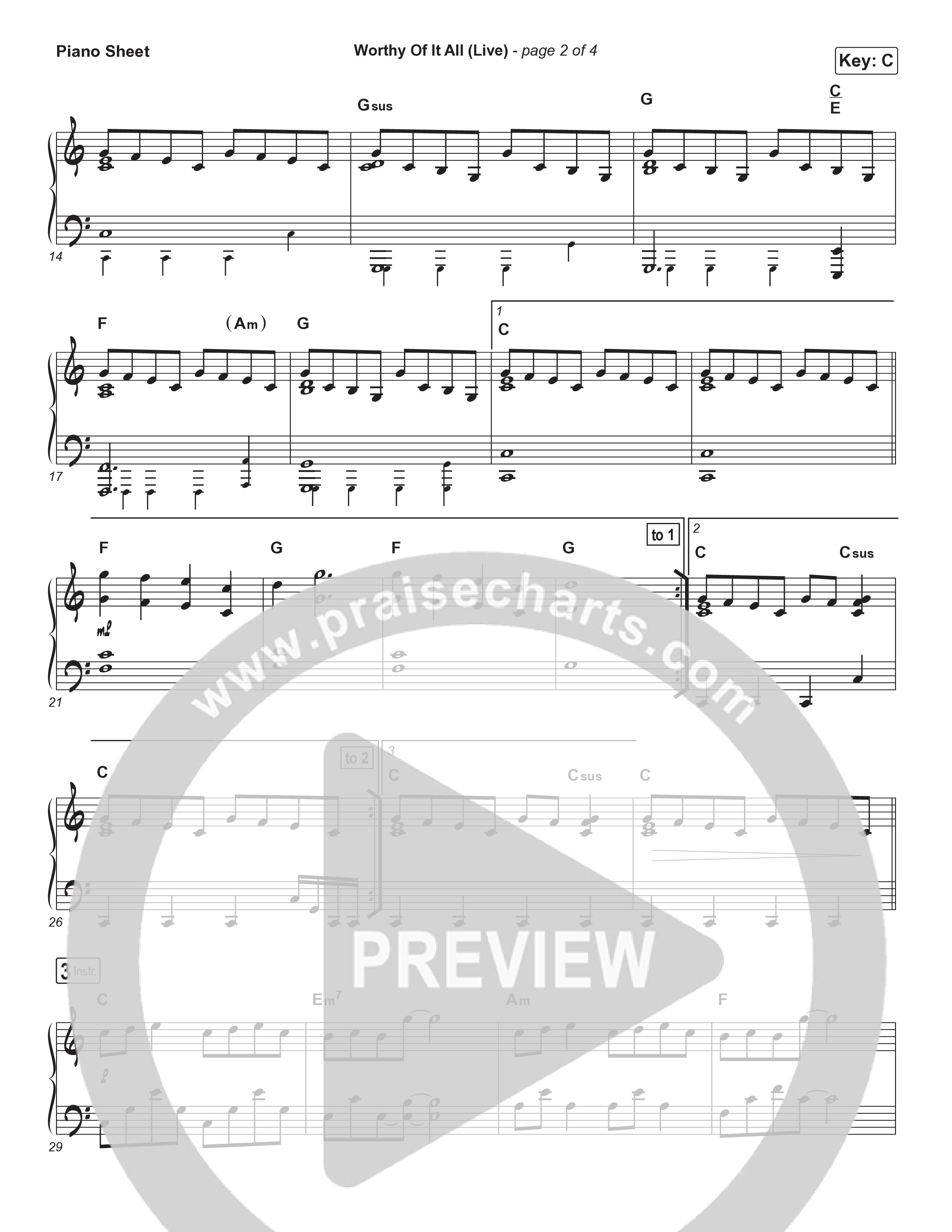 Worthy Of It All (Live) Piano Sheet (CeCe Winans)