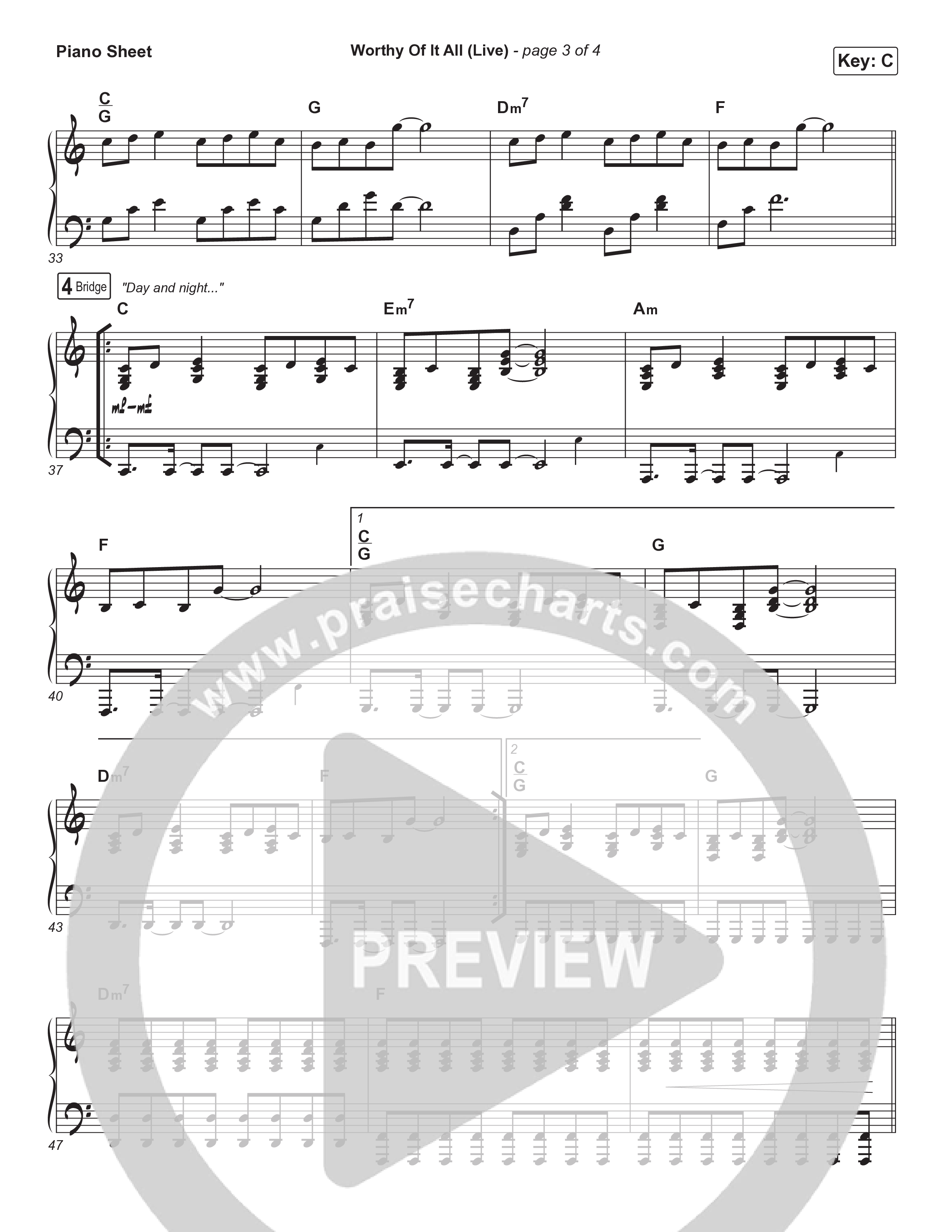 Worthy Of It All (Live) Piano Sheet (CeCe Winans)