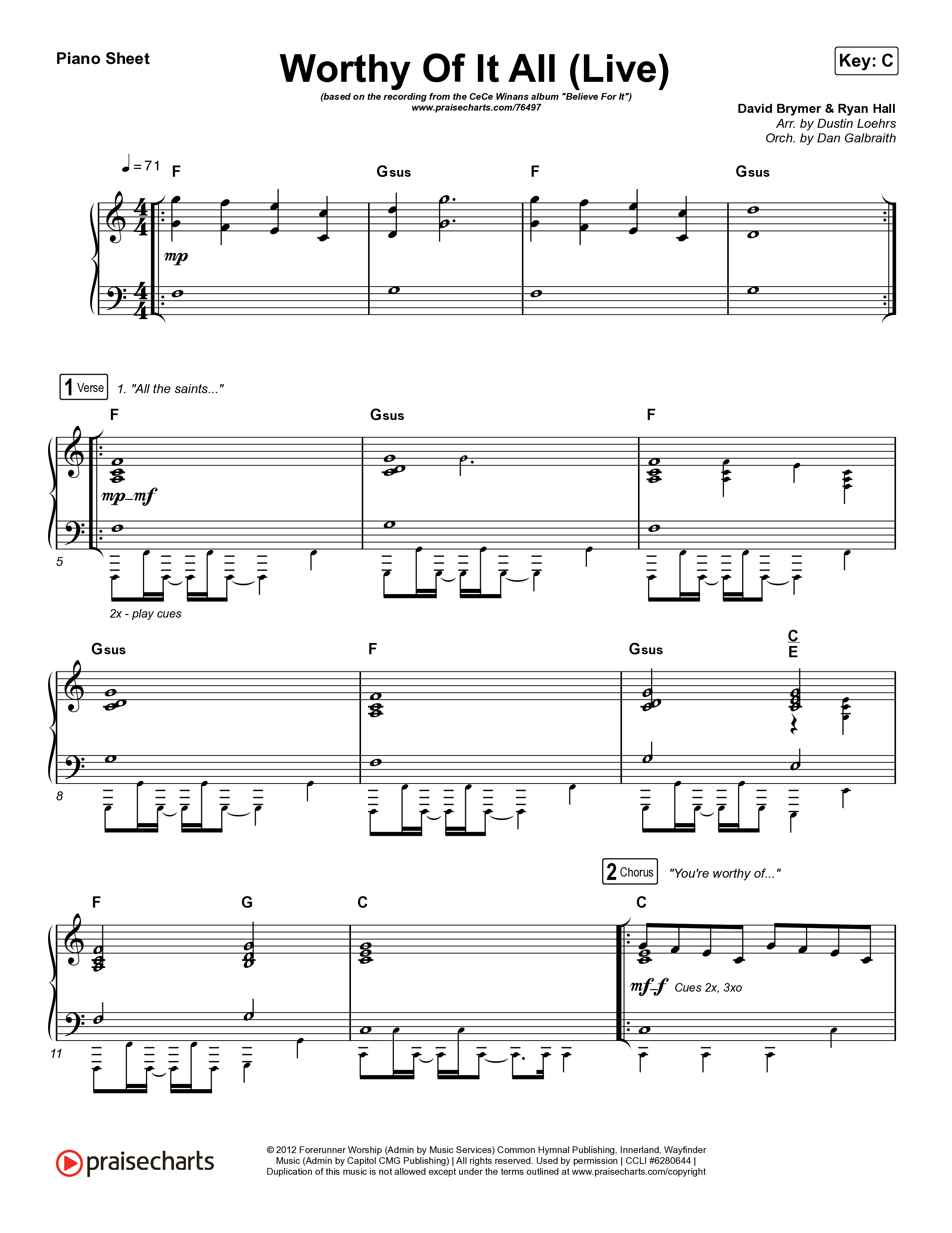 Worthy Of It All (Live) Piano Sheet (CeCe Winans)