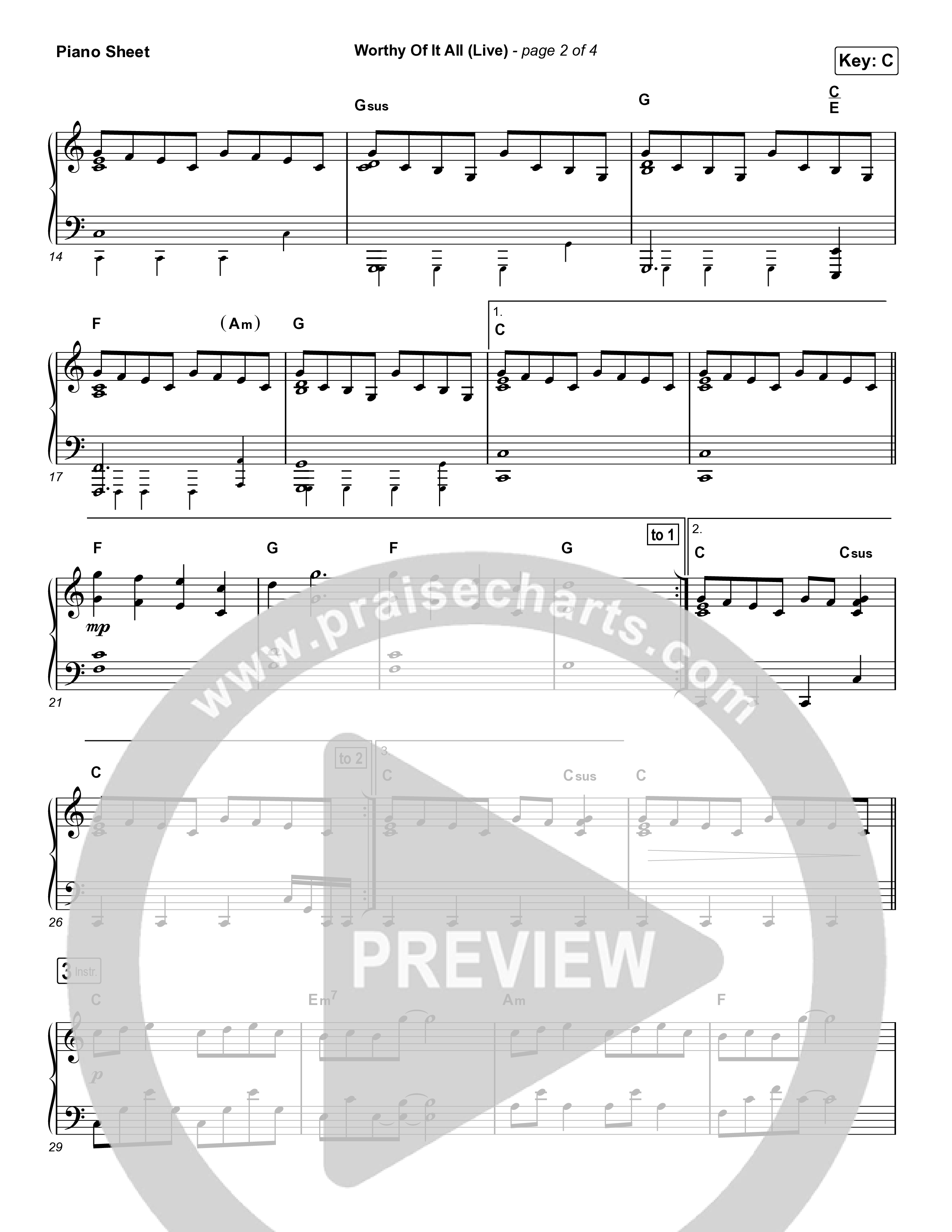 Worthy Of It All (Live) Piano Sheet (CeCe Winans)