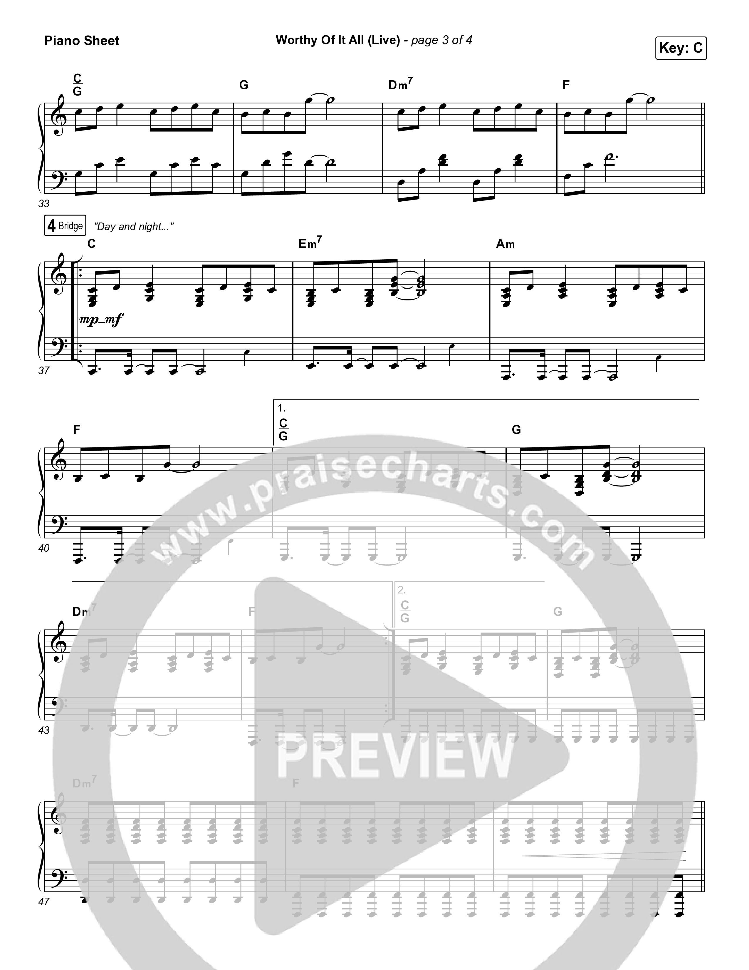 Worthy Of It All (Live) Piano Sheet (CeCe Winans)