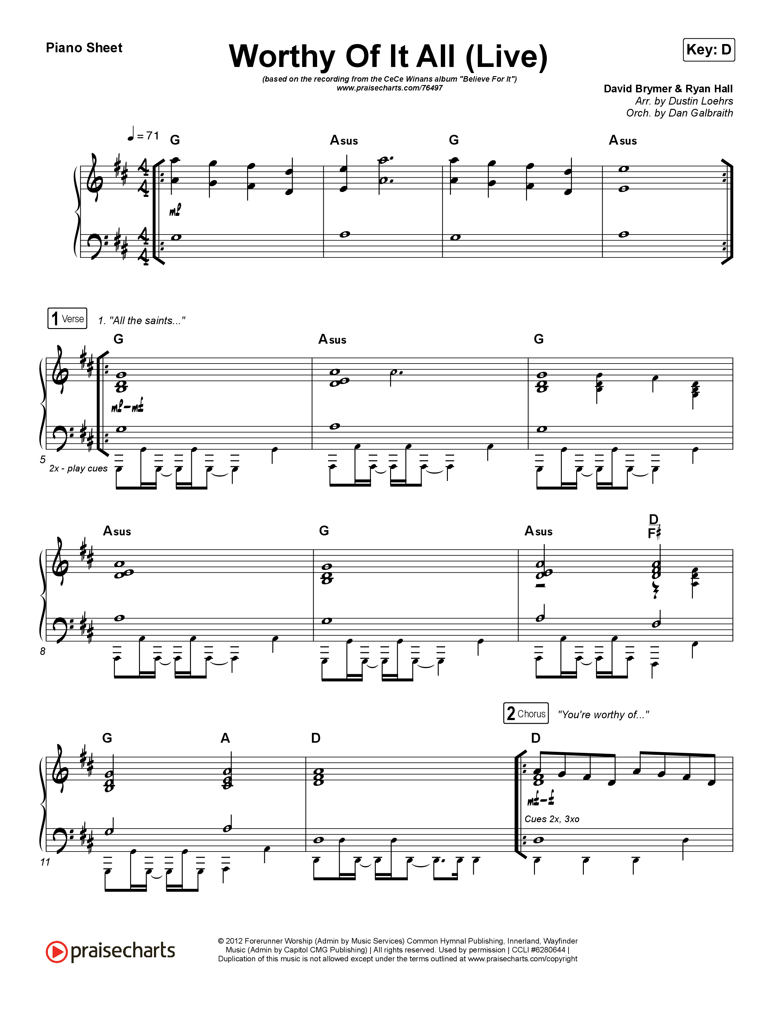Worthy Of It All (Live) Piano Sheet (CeCe Winans)