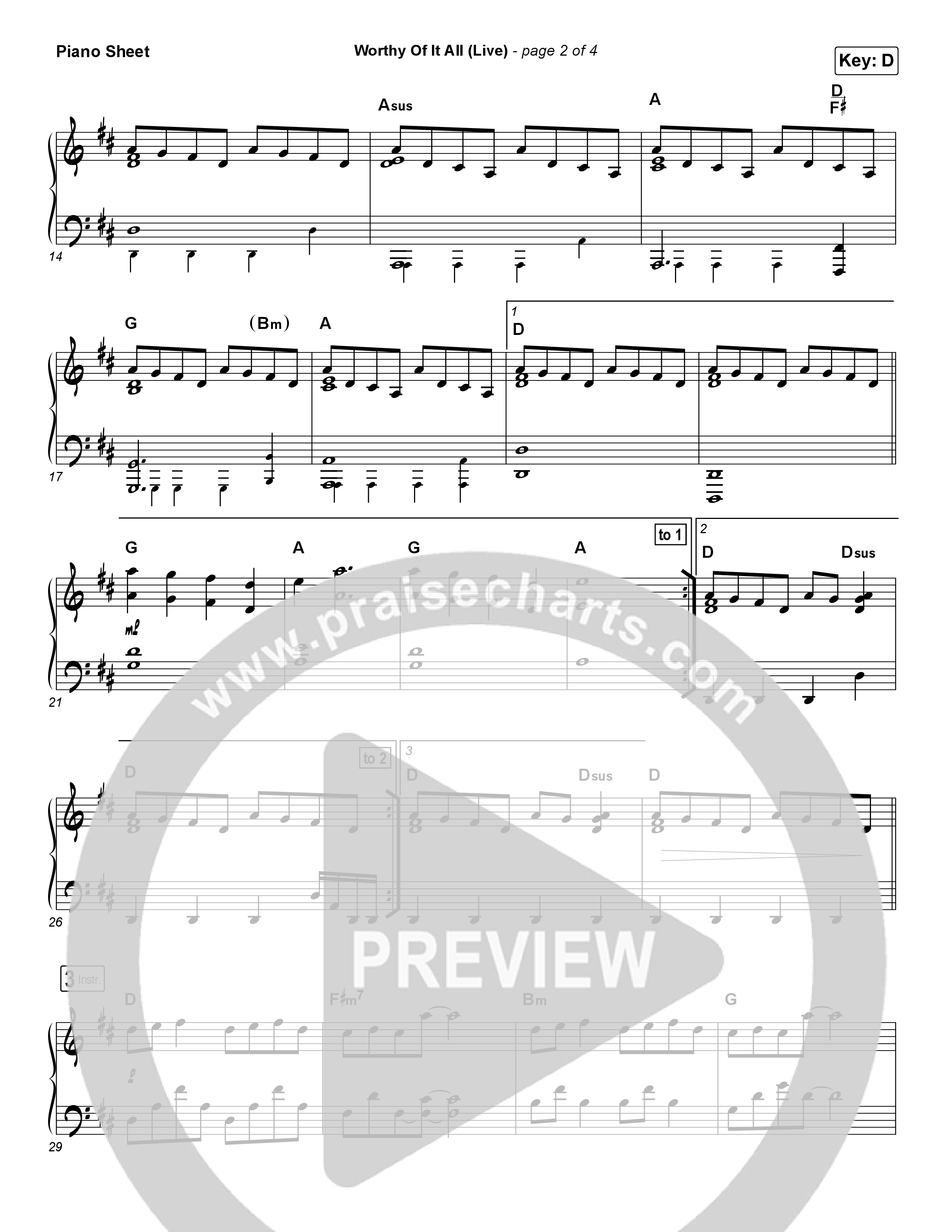 Worthy Of It All (Live) Piano Sheet (CeCe Winans)