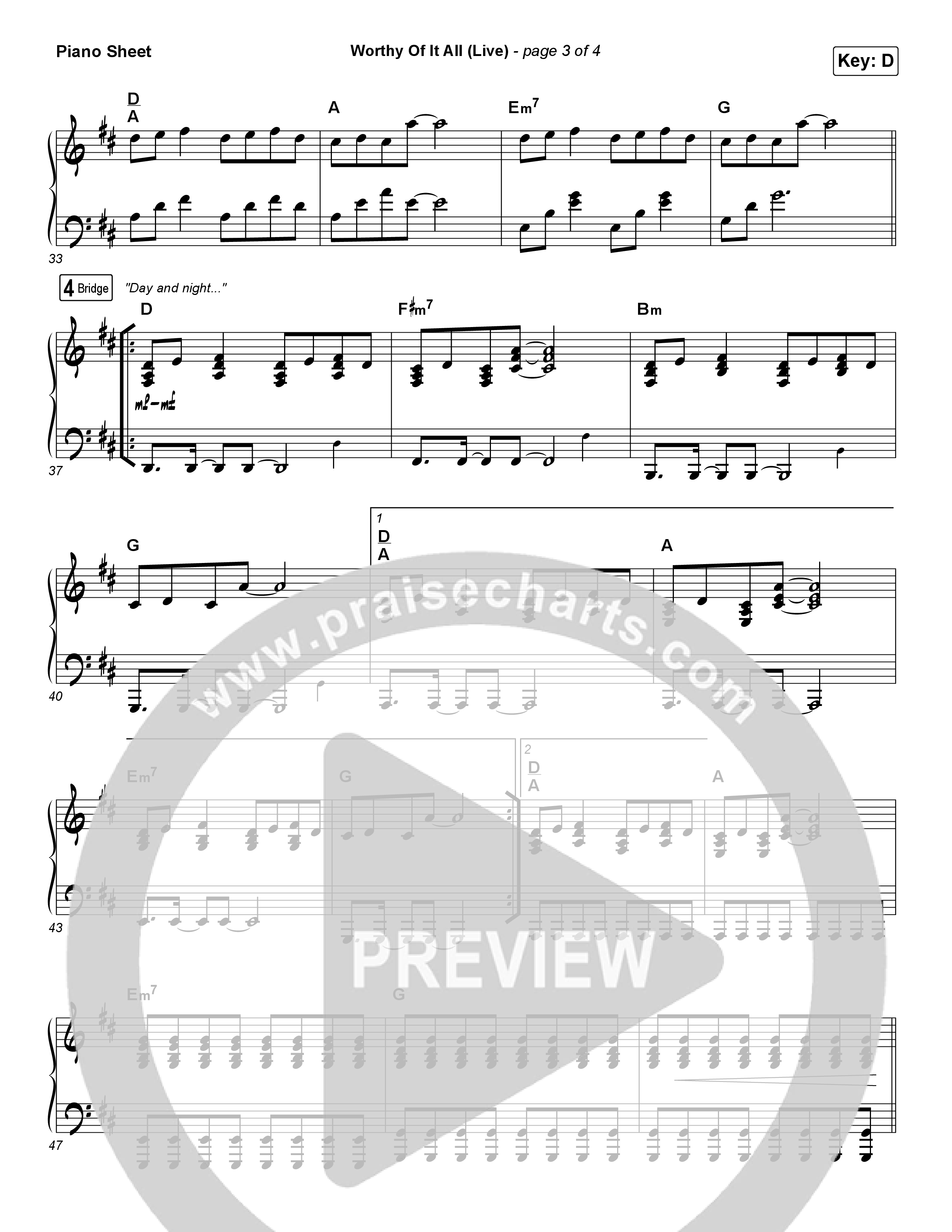 Worthy Of It All (Live) Piano Sheet (CeCe Winans)