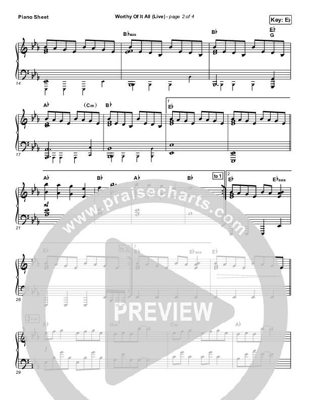 Worthy Of It All (Live) Piano Sheet (CeCe Winans)