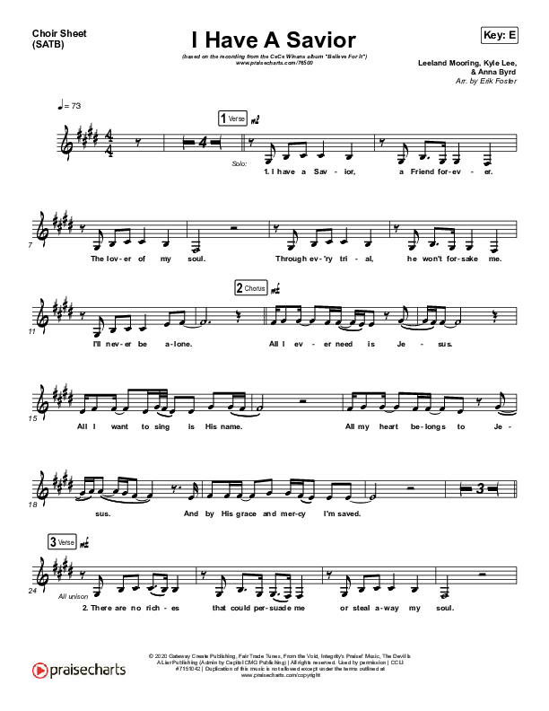 I Have A Savior (Live) Choir Vocals (SATB) (CeCe Winans)