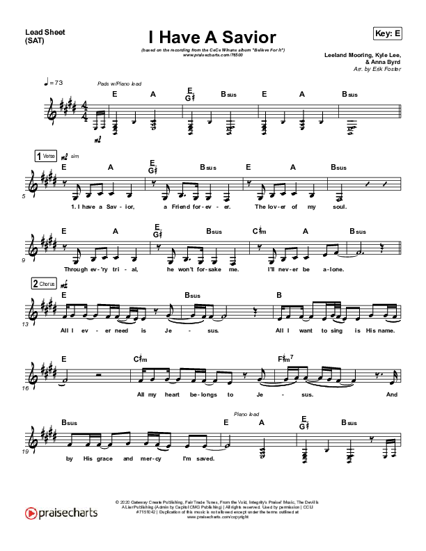 I Have A Savior (Live) Lead Sheet (SAT) (CeCe Winans)
